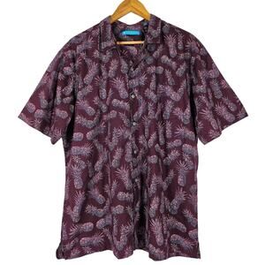 TORI RICHARD MEN'S HAWAIIAN BURGUNDY PINEAPPLE PRINT BUTTON-DOWN SHIRT – SIZE XL